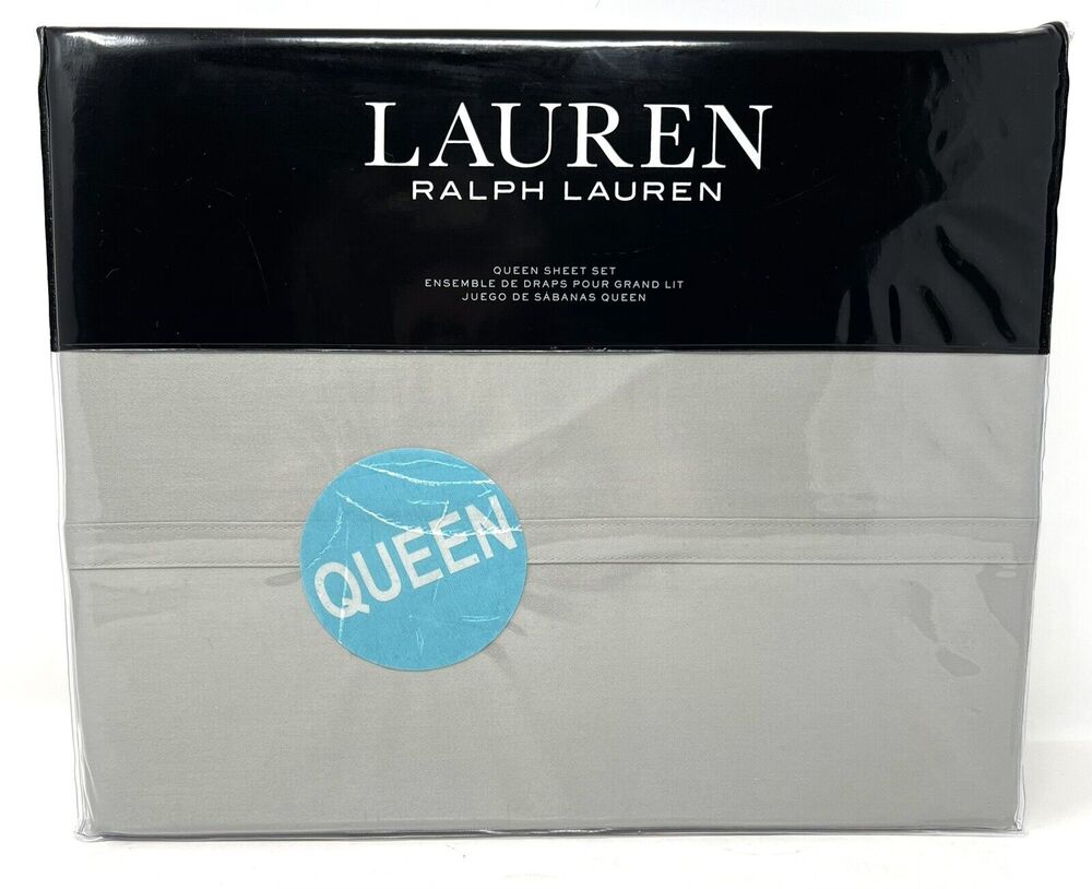 Ralph Lauren Queen Spencer Solid 475 TC Thread-Count Sateen Sheet Set Gray Grey